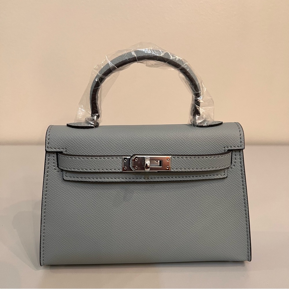 19cm Epsom Leather mini handbag with shoulder strap, Silver hardware